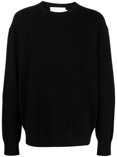 Shop Closed Ribbed-knit Crew-neck Sweatshirt In Black