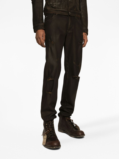 Shop Dolce & Gabbana Ripped-detailing Slim-fit Jeans In Black