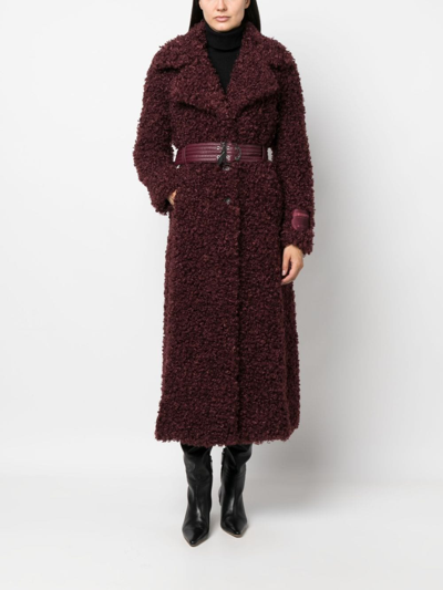 Shop Patrizia Pepe Faux-shearling Belted Long Coat In Purple