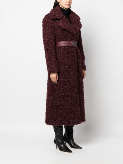 Shop Patrizia Pepe Faux-shearling Belted Long Coat In Purple