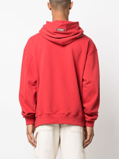 Shop Andersson Bell Logo-plaque Cotton Hoodie In Red