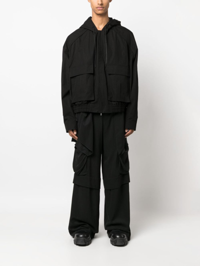 Juunj Drawstring Hooded Jacket In Black