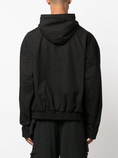 Shop Juunj Drawstring Hooded Jacket In Black