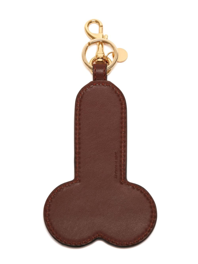 Shop Jw Anderson Debossed-logo Leather Keyring In Brown