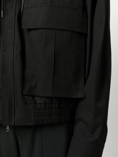 Shop Juunj Drawstring Hooded Jacket In Black