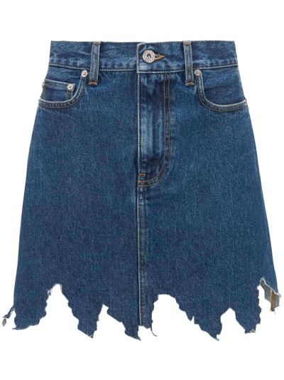 Shop Jw Anderson Lasercut Frayed-hem Denim Skirt In Blue