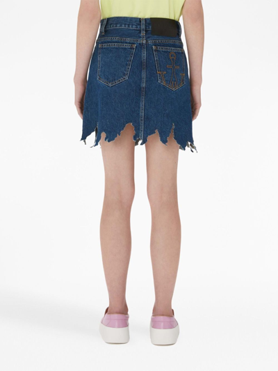 Shop Jw Anderson Lasercut Frayed-hem Denim Skirt In Blue