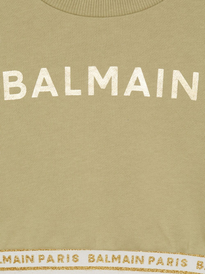 Shop Balmain Logo-print Cotton Sweatshirt In Green