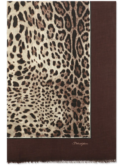 Shop Dolce & Gabbana Leopard-print Silk Scarf In Brown
