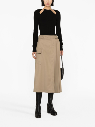 Shop Lvir Belted Pleated Midi Skirt In Neutrals
