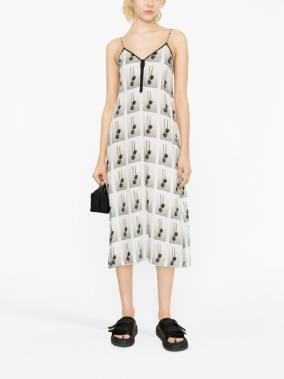 Palm Angels Viscose Mini Dress With Statement Print In White