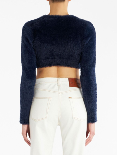 Shop Etro Brushed-knit Cropped Cardigan In Blue