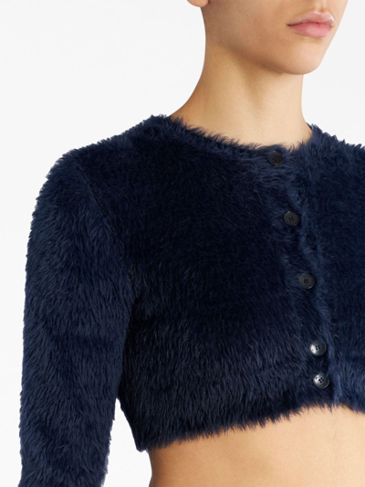 Shop Etro Brushed-knit Cropped Cardigan In Blue