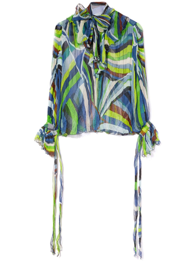 Shop Pucci Graphic-print Pussy-bow Blouse In Green