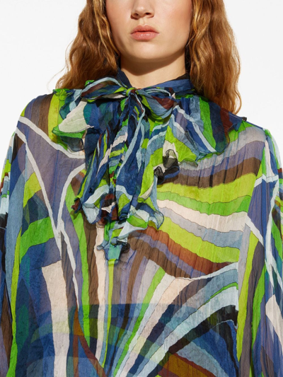 Shop Pucci Graphic-print Pussy-bow Blouse In Green