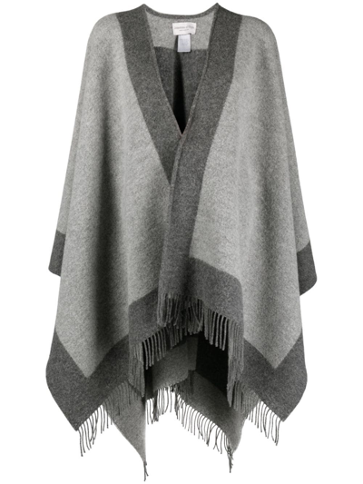 Shop Johnstons Of Elgin Contrasting-border Wool Cape In Grey