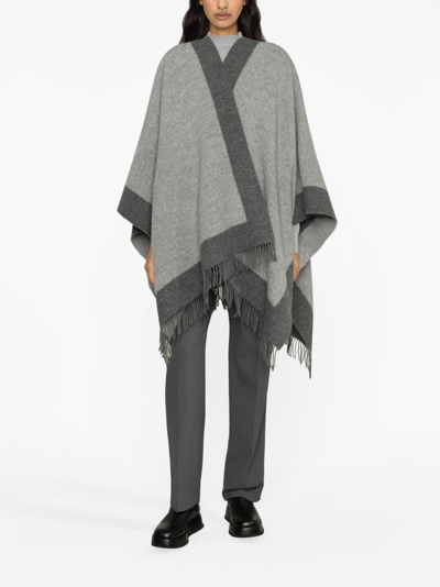 Shop Johnstons Of Elgin Contrasting-border Wool Cape In Grey