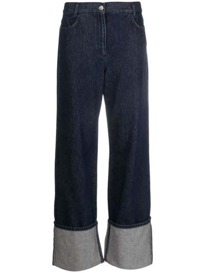 Shop Patrizia Pepe Turn-up High-waisted Jeans In Blue
