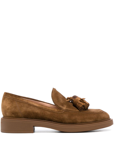 Shop Gianvito Rossi Tassel-detail Suede Loafers In Brown