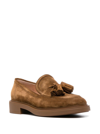 Shop Gianvito Rossi Tassel-detail Suede Loafers In Brown