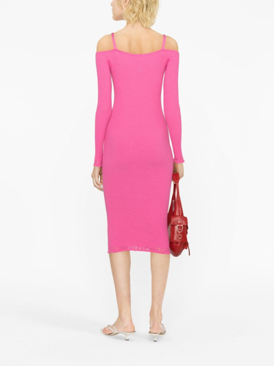 Shop Blumarine Off-shoulder Ribbed-knit Dress In Pink