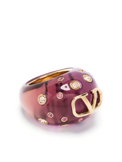Shop Valentino Vlogo Light Crystal-embellished Ring In Gold