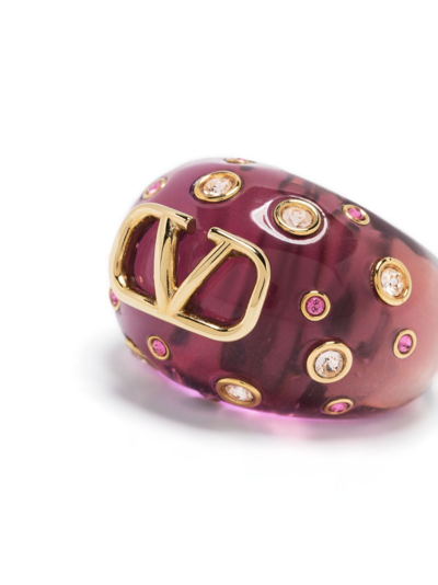 Shop Valentino Vlogo Light Crystal-embellished Ring In Gold