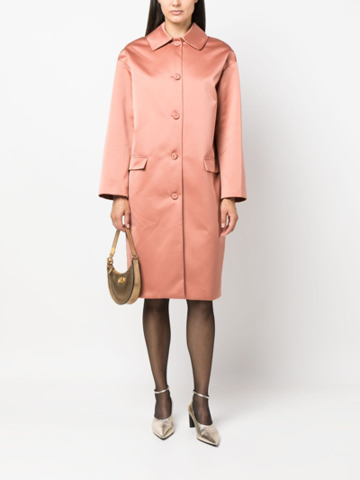 Shop Rochas Single-breasted Satin Coat In Pink