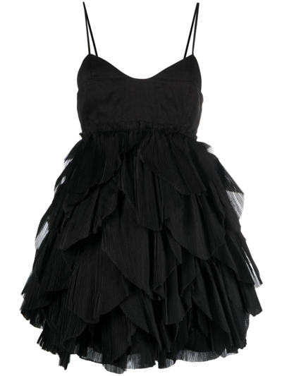 Shop Aje Elsie Pleated Tiered Minidress In Black