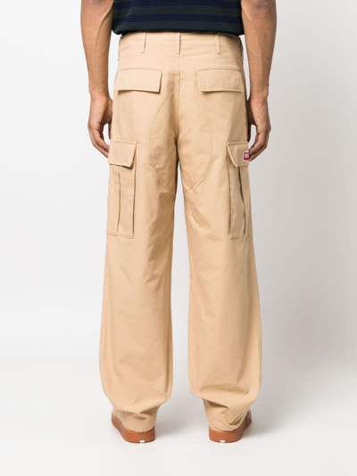 Shop Kenzo Wide-leg Cargo Trousers In Neutrals