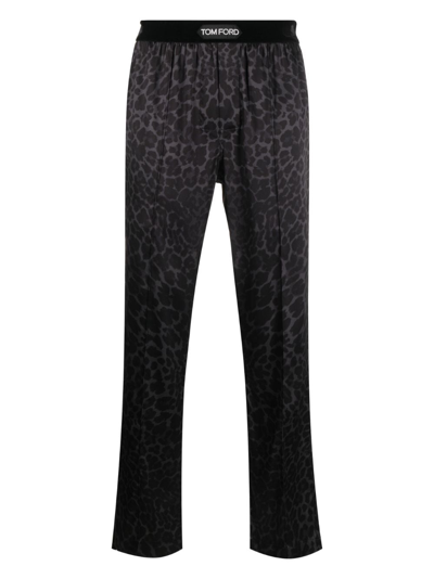 Shop Tom Ford Leopard-print Silk-blend Trousers In Black