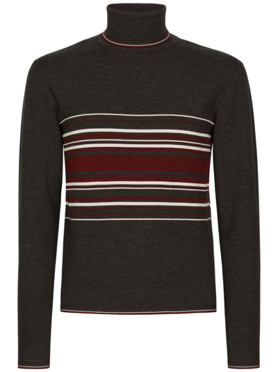 Shop Dolce & Gabbana Striped Roll-neck Wool Jumper In Black