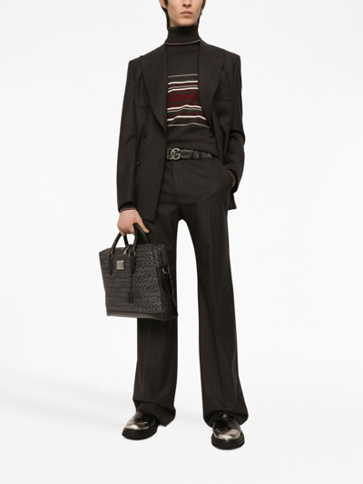 Shop Dolce & Gabbana Striped Roll-neck Wool Jumper In Black