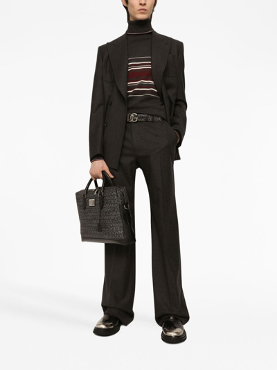 Dolce & Gabbana Turtleneck Virgin Wool Sweater With Unbalanced Stripe Motif In Black