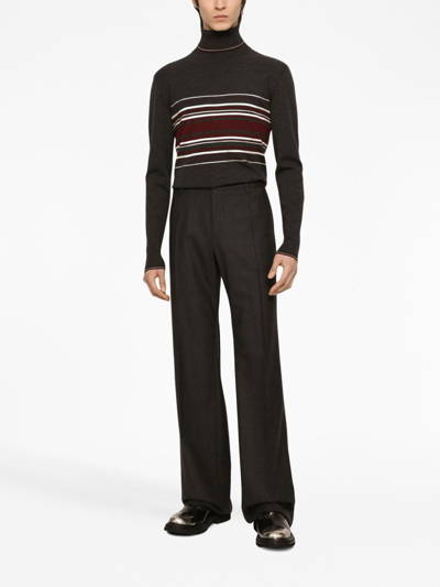 Dolce & Gabbana Turtleneck Virgin Wool Sweater With Unbalanced Stripe Motif In Black