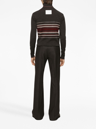 Dolce & Gabbana Turtleneck Virgin Wool Sweater With Unbalanced Stripe Motif In Black