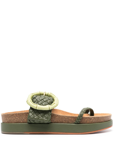 Shop Johanna Ortiz Broadwalk Romance Leather Slides In Green