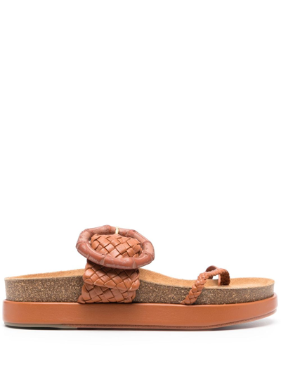 Shop Johanna Ortiz Broadwalk Romance Leather Slides In Brown