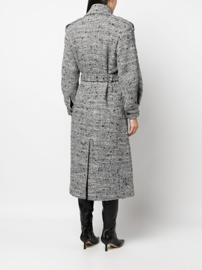 Shop Patrizia Pepe Herringbone Belted Midi Coat In Black