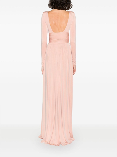 Elisabetta Franchi Gathered Long-sleeve Flared Gown In Neutrals
