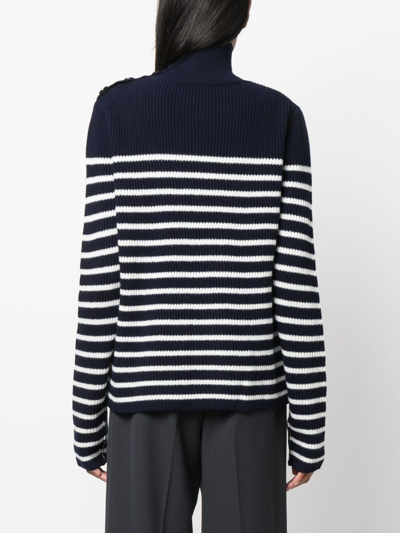 Shop Aspesi Striped Ribbed-knit Wool Jumper In Blue