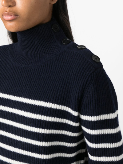 Shop Aspesi Striped Ribbed-knit Wool Jumper In Blue