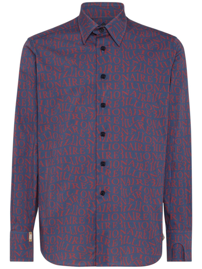 Shop Billionaire Logo-print Stretch-cotton Shirt In Blue