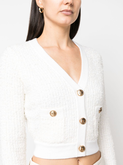 Shop Elisabetta Franchi V-neck Tweed Jacket In Neutrals