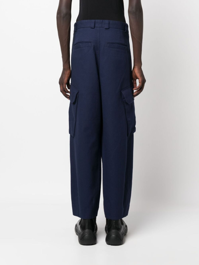 Shop Emporio Armani Ribbed Straight-leg Trousers In Blue