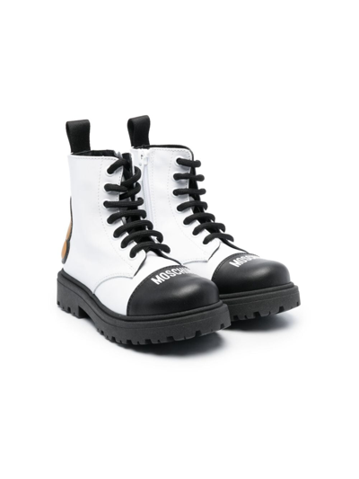 Shop Moschino Teddy Bear-motif Leather Boots In White