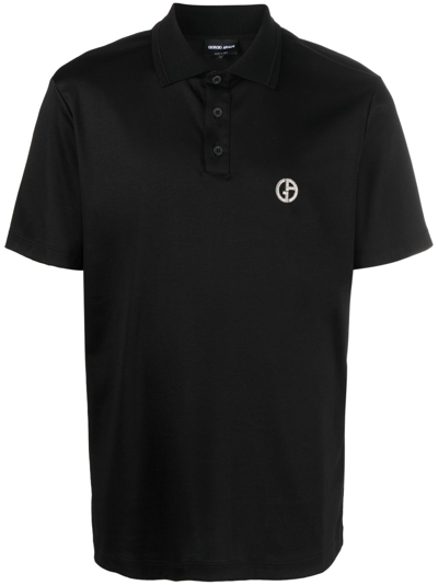 Shop Giorgio Armani Logo-embroidered Cotton Polo Shirt In Black