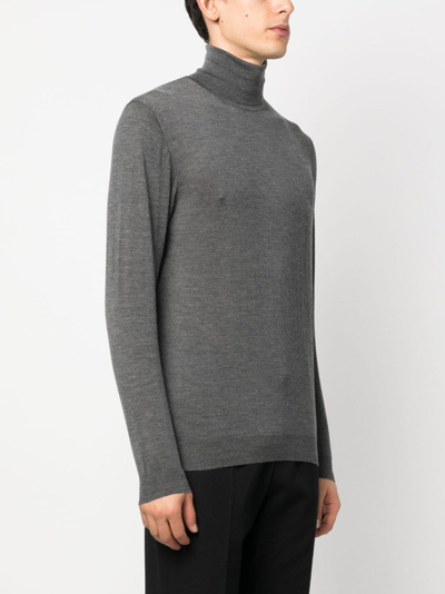 Malo Shaved Cyclist Turtleneck Sweater With Ribbed Finish In Gray