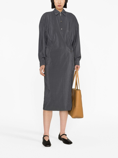 Shop Lemaire Silk-blend Midi Dress In Grey