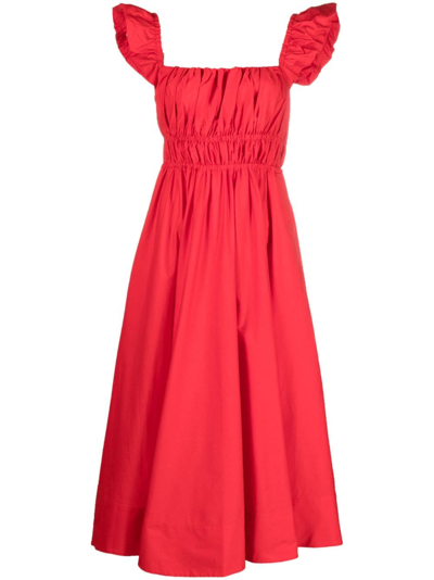 Shop Kate Spade Ruffle-detail Cotton Midi Dress In Red